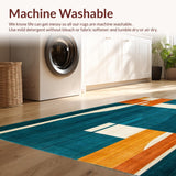 Ultra Soft Area Rug, Non Slip, Stain Resistant, Washable Area Rugs for Living Room, Bedroom, Dynamic Geometric Area Featuring Teal and Burnt Orange(Blue)