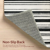 Ultra Soft Area Rug, Non Slip, Stain Resistant, Washable Area Rugs for Living Room, Bedroom, Cotton Braided Rug Black White Stripes Reversible Laundry Mat Porch(Black)
