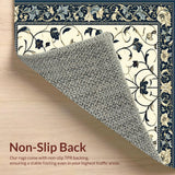 Ultra Soft Area Rug, Non Slip, Stain Resistant, Washable Area Rugs for Living Room, Bedroom, Chateau Collection Azure Bloom Dark Blue Beige Botanical Scrollwork(Ivory)