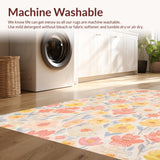 Ultra Soft Area Rug, Non Slip, Stain Resistant, Washable Area Rugs for Living Room, Bedroom, Sweet Peach and White Floral Rug with Cheerful Flower Patterns(Beige)