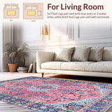 Ultra Soft Area Rug, Non Slip, Stain Resistant, Washable Area Rugs for Living Room, Bedroom, Rustic Vintage Tiled Motif(Pink)