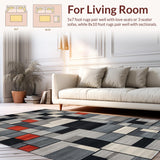 Ultra Soft Area Rug, Non Slip, Stain Resistant, Washable Area Rugs for Living Room, Bedroom, Contemporary Black Tiled Design(Gray)
