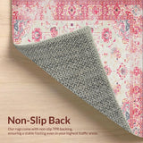 Ultra Soft Area Rug, Non Slip, Stain Resistant, Washable Area Rugs for Living Room, Bedroom, Rustic Antique Geometric Touch(Pink)