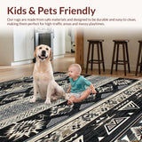 Ultra Soft Area Rug, Non Slip, Stain Resistant, Washable Area Rugs for Living Room, Bedroom, Dynamic Boho Wave Pattern(Black)