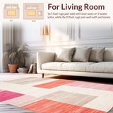 Ultra Soft Area Rug, Non Slip, Stain Resistant, Washable Area Rugs for Living Room, Bedroom, Chic Minimalist White and Pink(White)