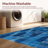 Ultra Soft Area Rug, Non Slip, Stain Resistant, Washable Area Rugs for Living Room, Bedroom, Elegant Bow Inspired Rug with Interlaced Blue Stripes and Soft Contoured Shapes(Blue)