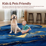 Ultra Soft Area Rug, Non Slip, Stain Resistant, Washable Area Rugs for Living Room, Bedroom, Modern Textured Geometric Fusion(Blue)