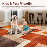 Ultra Soft Area Rug, Non Slip, Stain Resistant, Washable Area Rugs for Living Room, Bedroom, Bold Abstract Geometric Fusion(Orange)