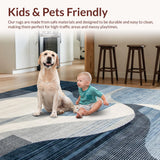 Ultra Soft Area Rug, Non Slip, Stain Resistant, Washable Area Rugs for Living Room, Bedroom, Chic Grey Geometric Elements(Blue)