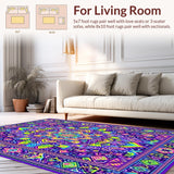 Ultra Soft Area Rug, Non Slip, Stain Resistant, Washable Area Rugs for Living Room, Bedroom, Chic Color Burst Graphic Motif(Purple)