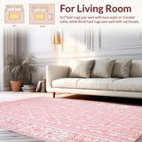 Ultra Soft Area Rug, Non Slip, Stain Resistant, Washable Area Rugs for Living Room, Bedroom, Scalloped Wavy Bow Decor Rug Preppy-Inspired Ribbon Pattern Accent(Pink)