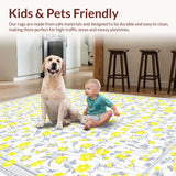 Ultra Soft Area Rug, Non Slip, Stain Resistant, Washable Area Rugs for Living Room, Bedroom, Elegant White Floral Harmony(Yellow)