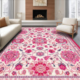 Ultra Soft Area Rug, Non Slip, Stain Resistant, Washable Area Rugs for Living Room, Bedroom, Lively Retro Flower Print Charm(White)