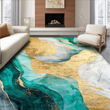 Ultra Soft Area Rug, Non Slip, Stain Resistant, Washable Area Rugs for Living Room, Bedroom, Chic Turquoise and Gold Fusion(Gold)