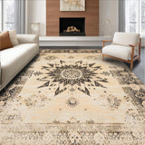 Ultra Soft Area Rug, Non Slip, Stain Resistant, Washable Area Rugs for Living Room, Bedroom, Pet Friendly Boho Floor With Vintage Medallion Motif(Beige)