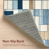 Beige Blue Geo Patchwork Area Modern Floor Art for Home(Beige)