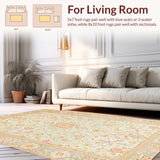 Ultra Soft Area Rug, Non Slip, Stain Resistant, Washable Area Rugs for Living Room, Bedroom, Chic Neutral Retro Aesthetic(Ivory)