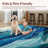 Ultra Soft Area Rug, Non Slip, Stain Resistant, Washable Area Rugs for Living Room, Bedroom, Playful Oceanic Octopus Art Runner Rug with Whale Silhouettes and Wave Motifs(Blue)