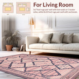 Ultra Soft Area Rug, Non Slip, Stain Resistant, Washable Area Rugs for Living Room, Bedroom, Sophisticated Navy Tiled Arrangement(Pink)