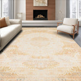 Ultra Soft Area Rug, Non Slip, Stain Resistant, Washable Area Rugs for Living Room, Bedroom, Durable with a Faded Abstract Medallion Motif in Beige(Beige)