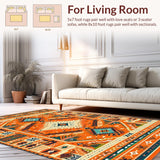 Ultra Soft Area Rug, Non Slip, Stain Resistant, Washable Area Rugs for Living Room, Bedroom, Lively Multi-Tonal Medallion Style(Orange)