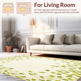 Ultra Soft Area Rug, Non Slip, Stain Resistant, Washable Area Rugs for Living Room, Bedroom, Doormat Elegant Beige Green Leaf Accents(Ivory)