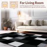 Ultra Soft Area Rug, Non Slip, Stain Resistant, Washable Area Rugs for Living Room, Bedroom, Rustic Monochrome Checkered Aesthetic(Gray)