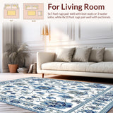 Modern Blue and Grey Floral Area Rug(White)