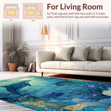Ultra Soft Area Rug, Non Slip, Stain Resistant, Washable Area Rugs for Living Room, Bedroom, Seaside Creature Inspired with Oceanic Dolphin, Octopus, and Fish School(Blue)