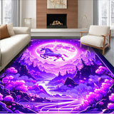 Ultra Soft Area Rug, Non Slip, Stain Resistant, Washable Area Rugs for Living Room, Bedroom, Magical Radiant Animal Motif(Purple)