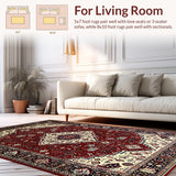 Ultra Soft Area Rug, Non Slip, Stain Resistant, Washable Area Rugs for Living Room, Bedroom, Chic Red Floral Geometry Blend(Red)