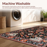 Ultra Soft Area Rug, Non Slip, Stain Resistant, Washable Area Rugs for Living Room, Bedroom, Chic Vintage Floral Aesthetic(Black)
