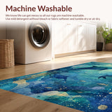 Ultra Soft Area Rug, Non Slip, Stain Resistant, Washable Area Rugs for Living Room, Bedroom, Seaside Creature Inspired with Oceanic Dolphin, Octopus, and Fish School(Blue)