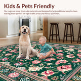 Ultra Soft Area Rug, Non Slip, Stain Resistant, Washable Area Rugs for Living Room, Bedroom, Dynamic Textured Vintage Arrangement(Green)