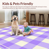 Ultra Soft Area Rug, Non Slip, Stain Resistant, Washable Area Rugs for Living Room, Bedroom, Rustic Cream and Purple Plaid Style(Purple)
