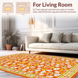 Ultra Soft Area Rug, Non Slip, Stain Resistant, Washable Area Rugs for Living Room, Bedroom, Vibrant Floral Daisy Motif(Orange)