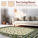 Ultra Soft Area Rug, Non Slip, Stain Resistant, Washable Area Rugs for Living Room, Bedroom, Country Flair Beige & Green Bordered Patio(Ivory)