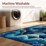 Ultra Soft Area Rug, Non Slip, Stain Resistant, Washable Area Rugs for Living Room, Bedroom, 3D Illusion Nautical with Fluid Octopus Tentacles and Dolphin School(Blue)