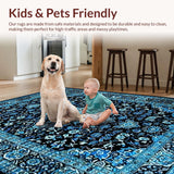 Ultra Soft Area Rug, Non Slip, Stain Resistant, Washable Area Rugs for Living Room, Bedroom, Elegant Black Blue Tiled Arrangement(Blue)