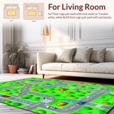 Ultra Soft Area Rug, Non Slip, Stain Resistant, Washable Area Rugs for Living Room, Bedroom, Interactive Roadway Exploration Theme(Green)