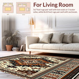 Ultra Soft Area Rug, Non Slip, Stain Resistant, Washable Area Rugs for Living Room, Bedroom, Western with Abstract Tribal Medallions and Earthy Hues(Brown)