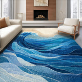Ultra Soft Area Rug, Non Slip, Stain Resistant, Washable Area Rugs for Living Room, Bedroom, Beach Wave Crest Rug Featuring Abstract Shells and Geometric Surf Shapes(Blue)
