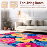 Ultra Soft Area Rug, Non Slip, Stain Resistant, Washable Area Rugs for Living Room, Bedroom, Whimsical Rainbow Blossom Theme(Pink)