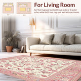 Ultra Soft Area Rug, Non Slip, Stain Resistant, Washable Area Rugs for Living Room, Bedroom, Retro Beige Ornamental Floral and Ethnic Boho Accents(Ivory)