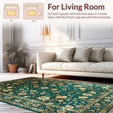 Ultra Soft Area Rug, Non Slip, Stain Resistant, Washable Area Rugs for Living Room, Bedroom, Faded Floral Vintage Aesthetic(Green)