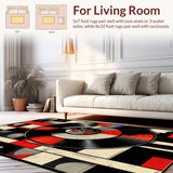 Ultra Soft Area Rug, Non Slip, Stain Resistant, Washable Area Rugs for Living Room, Bedroom, Minimalist Circular Music Statement(Black)