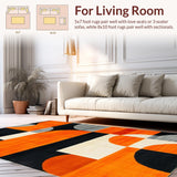 Ultra Soft Area Rug, Non Slip, Stain Resistant, Washable Area Rugs for Living Room, Bedroom, Vibrant Retro Abstract Geometry(Orange)