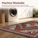 Ultra Soft Area Rug, Non Slip, Stain Resistant, Washable Area Rugs for Living Room, Bedroom, Vintage Charcoal Western Motif(Red)