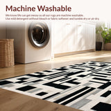 Ultra Soft Area Rug, Non Slip, Stain Resistant, Washable Area Rugs for Living Room, Bedroom, Striped Woven Area Rug Black & White Geometric Design(Black)