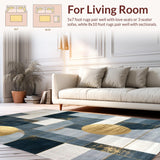 Ultra Soft Area Rug, Non Slip, Stain Resistant, Washable Area Rugs for Living Room, Bedroom, Striking Grey Gold Ogee Fusion(Blue)